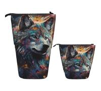 Telescopic Pencil Case Pop Up Pencil Bag Cute Telescopic Pen Holder Wolf and Butterfly Standing Pencil Pouch