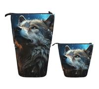 Telescopic Pencil Case Pop Up Pencil Bag Cute Telescopic Pen Holder Wolf in The Snow Standing Pencil Pouch