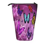 Telescopic Pencil Case Purple Butterflies Stationery Pencil Bag Makeup Pouch Portable Office Stationery Bag for Teens Girls Adults
