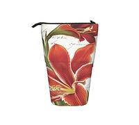 Telescopic Pencil Case,Red Amaryllis Christmas Flower Stand Pencil Holder with Zipper Makeup Bag Pencil Pouch Pen Bag