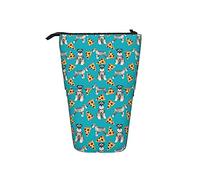 Telescopic Pencil Case,Schnauzer Pizza Dog Stand Pencil Holder with Zipper Makeup Bag Pencil Pouch Pen Bag