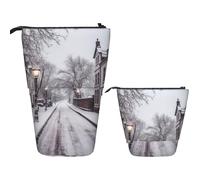 Telescopic Pencil Case Snow Street Print Pencil Case Standing Pencil Case for Office Stationery Case Pop up Pencil Holder Retractable Pencil Pouch Pencil Bag for Work