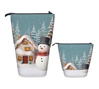Telescopic Pencil Case Snowman and Village Print Pencil Case Standing Pencil Case for Office Stationery Case Pop up Pencil Holder Retractable Pencil Pouch Pencil Bag for Work