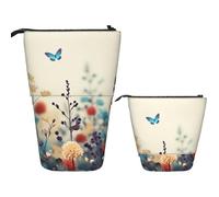 Telescopic Pencil Case Stationery Case For Office Floral Background With Butterflies Standing Pencil Bag Pop Up Pencil Holder Pen Holder For Holiday Gift Stand-Up Organizer Retractable Pencil Pouch