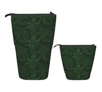 Telescopic Pencil Case Stationery Case For Office Hunter Green Floral Petals Pattern Standing Pencil Bag Pop Up Pencil Holder Pen Holder For Holiday Gift Stand-Up Organizer Retractable Pencil Pouch