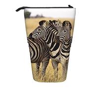 Telescopic Pencil Case Zebras On Grass Field Print Standing Pencil Bag Stationery Case Telescopic Pen Holder Pencil Holder for Office Work