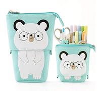 Telescopic Pencil Pouch Bag Standing Pen Holder Canvas Cartoon Cute Cat Pen Case Cosmetic Bags for Boys Girls Students and Office Supplies (Spectacled Bear)