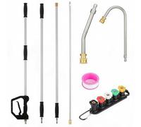 Telescopic Pressure Washer Extension Wand, 12ft/15ft Heavy Duty Aluminium 3/4-Section Pole, 30° Curved & u-Shape Joints, 5 Quick-Connect Nozzles, Trigger Handle, for Roof, Gutter, Car Cleaning
