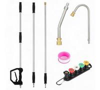 Telescopic Pressure Washer Extension Wand, 12ft/15ft Heavy Duty Aluminium 3/4-Section Pole, 30° Curved & u-Shape Joints, 5 Quick-Connect Nozzles, Trigger Handle, for Roof, Gutter, Car Cleaning