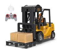 Telescopic RC Excavator for Kids with Lights, Music and Spray, Mini RC Forklift, 1/24 Scale Alloy RC Forklift Truck, Rechargeable Engineering Vehicle Cars Gift for Kids Adults Boys (Forklift)