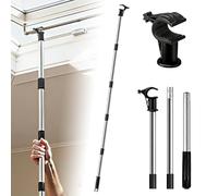 Telescopic Roof Window Pole Opener with Hook 5-Section Adjustable Stainless Steel Rod for Skylight & Blind Operation, Compatible with Velux GGL GGU Attic Windows(1.86m,Black)