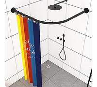 Telescopic Shower Rail For Shower Curtain, L Shaped Shower Curtain Rail Black, Extendable 304 Stainless Steel Corner Shower Rods No Drill, For Bathroom, Bathtub (Size: C 90-130 cm x 90-130 cm)