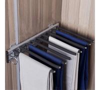 Telescopic Sliding Trouser Rack For Wardrobe, Space Saving Push Pull Trouser Rack, Non Slip Flocking Hanger, 9 Arms, 9 Strokes