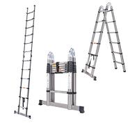 Telescopic Stainless Steel Extension Ladder A-Type Straight Foldable Style Support Bar Lightweight Portable Compact Size (1.9+1.9m-stainless steel)
