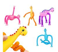 Telescopic Suction Cup Animal Toys, 4-Pieces Sensory Tube Dinosaur Suction Toys, Kids Basket Stocking Stuffer Educational Fidget for Party Festival Entertainment Prize Travel Game