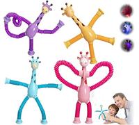 Telescopic Suction Cup Giraffe Toy, 2023 New Variable Shape Glow Giraffe Telescopic Tube Suction Toys, Cute Cartoon Giraffe Finger Puppets, Creative Interactive Stress Relief Puzzle Toys (4pcs)