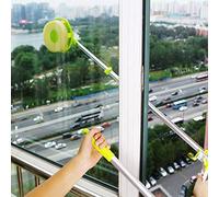 Telescopic U-Type Window Cleaner, High-Rise Glass Dust Window Cleaning Washing Brush Equipment, Adjustable Various Angles, 2 in 1 Window Squeegee Washable Sponge Head - Sliver & Green