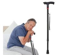 Telescopic Walking Stick with LED Flashlight, Adjustable Crutch with Panic Alarm and FM Radio, Compact Design, Ideal for Mobility Assistance and Safety