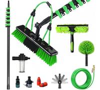 Telescopic Water Fed Cleaning Pole 60ft Kit with Brush, Squeegee, Soap Dispenser, Cobweb Brush, 20m Hose for Solar Panels, Windows, Roofs, and Cars
