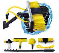 Telescopic Water Fed Window Cleaning Pole 15ft/4.6m - 3-in-1 Kit: Water-Fed Brush, Pivoting Squeegee & Corner Scrubber - Solar Panel, Conservatory & Gutter Cleaning, Aluminium, No Ladder Needed