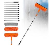 Telescopic Window Cleaner 3.7 m 4.5 m 2-in-1 Window Wiper Set with Silicone Squeegee & Microfibre Cloth (Orange, Window Squeegee + Microfibre Cleaning Pad, Adjustable, 4.5 m)