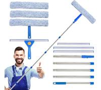 Telescopic Window Cleaner Kit - 6.65Ft (2M) Extendable Pole, 35cm Scrubber(3x Replaceable Sleeves), Squeegee(35cm *2 & 25cm *1). Perfect Cleaning Equipment for High Windows, Shower Glass, Car, RV
