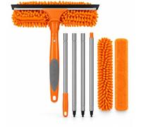 Telescopic Window Cleaner Squeegee Kit, 180cm Extendable Window Cleaning Pole with Microfiber & Chenille Heads, 180° Rotating Glass Cleaner for Windows Mirrors Shower Doors Cars