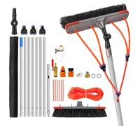 Telescopic Window Cleaning Brush, 7m/23FT Aluminium Water Fed Window Cleaning Pole Kit with Water Hose, 180° Adjustable Brush Head & Accessories, Window Screen Brushes for Solar Panels, Patio, Roofs