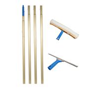 Telescopic Window Cleaning Kit with Extension Pole, Squeegee & Microfiber Cloth for High Rise Glass, Shower Door, Car. Easy Assembly Metal Rod Tool Set Up to 12ft. Streak-Free Professional Solution