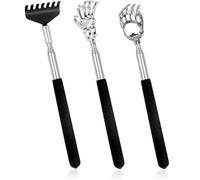 Telescoping Back Scratcher 3 Pack - Stainless Steel Extendable Scratcher with 7-Tine Rake/Bear Claw/Ghost Claw Heads, Durable Portable Massager Tool for Adults, Stocking Stuffers Gifts (Black)