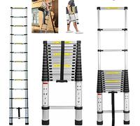 Telescoping Extension Ladder, 10.5FT One Button Retraction Aluminum Telescopic Extension Ladder, Foldable Extendable Ladder Lightweight RV Compact Ladder for RV, Household, Outdoor, 330lbs Capacity