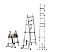 Telescoping Extension Ladder 5M(2.5+2.5m)/16.4 ft Aluminum Extension Telescopic Ladder Loft Ladder Portable Ladder Foldable Ladder,Space-Saving Max Load 150kg/330lbs