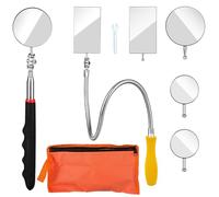 Telescoping Inspection Mirror, Flexible Retractable Automotive Extension Round Mirror 360 Rotation&Bendable Square Mirror, Extendable Mirror on a Stick with 4 Replaceable Mirror & 1 Storage Bag