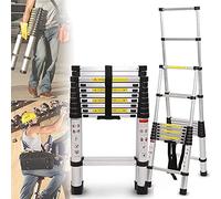 Telescoping Ladder, 330lbs Capacity, Anti-Slip Design, Lightweight, Collapsible, Quick Button Retraction, Spring Loaded Locking Mechanism, 2.9m/9.5ft