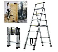 Telescoping Ladder 5+6 Step Ladder Folding A Frame Ladder Multipurpose Portable Aluminum Extension Telescopic Stepadder for RV/Kitchen/Pantry/Closets/Loft/Office, 330 lb Capacity