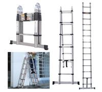 Telescoping Ladder 5m/16.4ft Heavy Duty Collapsible Ladder Extension Telescoping Ladder A-Frame Multi Purpose DIY Attic Ladder, 16 Extendable Steps, Load Capacity 330lb, EN131
