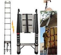 Telescoping Ladder 5M Stainless Steel Heavy Duty Portable with Hooks 16.5FT Multi Purpose Collapsible Attic Loft Telescopic Ladder Adjustable Height