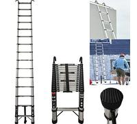 Telescoping Ladder With 2 Detachable Hooks, Extension Ladders 4.4M Stainless Steel Telescopic Folding Extendable Portable - Great for Cleaning Gutters, Decorating, Painting Walls