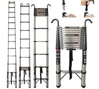 Telescoping Roof Ladders Extendable 16.5FT Collapsible Ladder,Stainless Steel Telescopic Folding Step Ladders 5 Metre with Hooks for Roof Gutter Cleaning,Multi Purpose Extension Ladder,Max Load 330Lbs