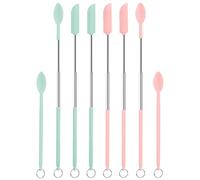 Telescoping Spatula and Spoon, 4pcs Mini Spatulas for Makeup 4pcs Telescoping Spoons Retractable Small Silicone Scraper Spatula Set for Kitchen Food Narrow Bottle Can Cosmetics (Pink, Green)