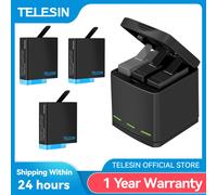 TELESIN 1220mAh 3Pack Battery 3 Slots LED Light Battery Charger Storage Box Type C Cable for GoPro Hero 5 6 7 8 Black Camera 2 Battery