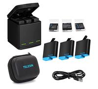 TELESIN 3 Batteries and 3-Slot Charger for GoPro Hero 8/7/6/5 Black | Complete USB-C charging kit with storage cases and mini bag | For travel and longer action-camera recording