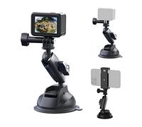 TELESIN Aluminum Alloy Car Suction Cup Mount for Gopro Hero 13 12 11 10 9 8 DJI OSMO Action 5 Pro 4 3 Insta 360 X5 X4 Huawei iPhone Mobile Phone Cameras, Car Windshield Mount with Phone Holder