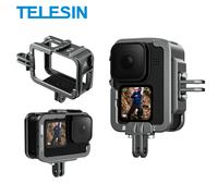 TELESIN Aluminum Alloy Frame Case for GoPro 12 Hero 12 11 10 9 Action Camera Vlog Shell Protective Cage Housing Cold Shoe Mount