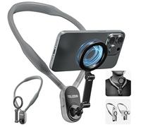 TELESIN° Magnetic Neck Cell Phone Holder, POV/Vlog Recording Necklace Lanyard Selfie Hand Free Neck Phone Mount Stand for iPhone 15 14 13 12 Pro Mini/Plus/Pro/Pro Max and Samsung Android Smartphone