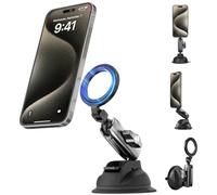 TELESIN Magnetic Phone Holder Car, Aluminum Alloy Car Suction Cup Mount Compatible with iPhone & Android, Magnetic Phone Holder for Dashboard/Windscreen/Air Vent, Phone Accessory