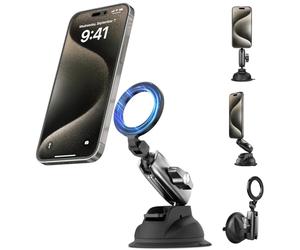 TELESIN Magnetic Phone Holder Car, Aluminum Alloy Car Suction Cup Mount Compatible with iPhone & Android, Magnetic Phone Holder for Dashboard/Windscreen/Air Vent, Phone Accessory
