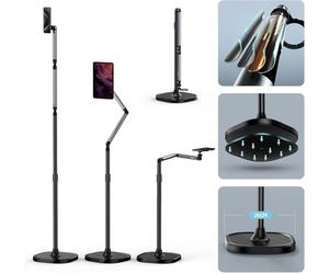 TELESIN Magnetic Phone Tablet Floor Stand, Aluminum Alloy Holder for Video | Recording, Overhead Bed/Sofa Mount, Height Adjustable Ultra Stable Base for MagSafe/iPhone/Android/iPad