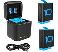 TELESIN Magnetic Triple Charger Battery Storage Charging Box with Hero 10 Hero 9 Battery Pack, USB Type-C Cable for Hero 10/9 Black Action Cameras (Charger + 2 Batteries)