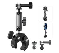 TELESIN Motorcycle Handlebar Bicycle Bike Mount Clamps for GoPro Hero 13 12 11 10 9 DJI Osmo Action 5 Pro 4 3 insta360, 360° Double Ball Head Clamp Holder with 1/4-20mm Adapter for Camera and Phone